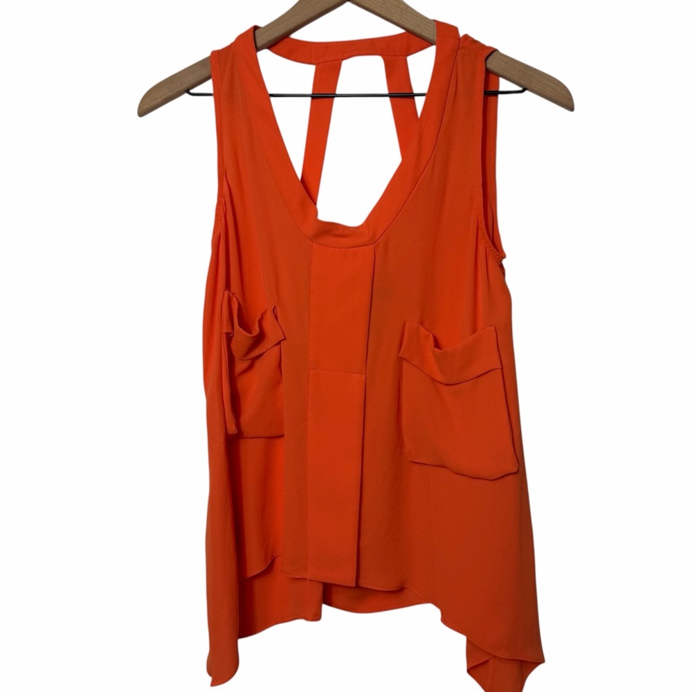 BCBGMAXZRIA ORANGE PEACH WOMEN TOP SLEEVELESS BLOUSE SIZE XS WITH POCKETS